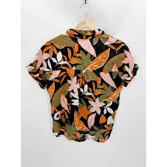 C&C California Black Tropical Print 100% Linen Button Up Shirt Women's Size XS - Picture 2 of 7